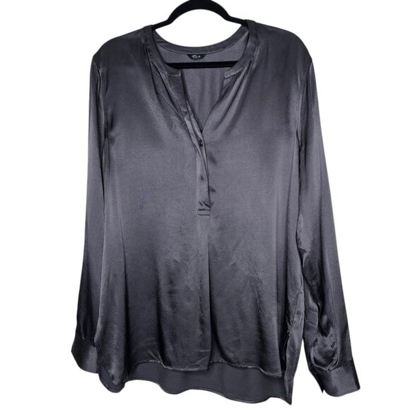 Rails Large Grey Satin Blouse Reiss Mandarin Collar Popover Office Minimalist - Picture 2 of 7